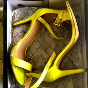 Neon yellow strappy heels